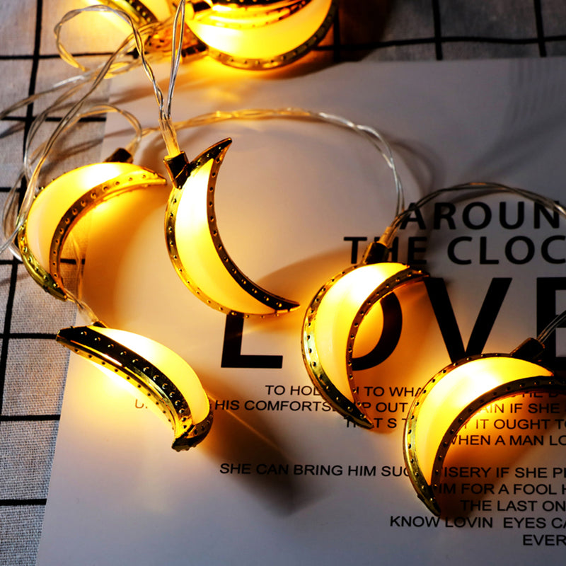 10PCS Golden Moon Shape Eid Ramadan LED String Light Lamp  Islamic Indoor Home Party Decor