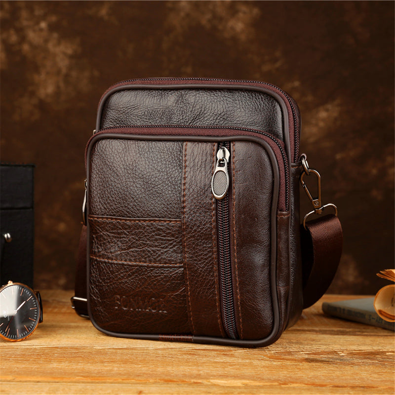 1.5L Men Genuine Leather Shoulder Bag Crossbody Messenger Handbag Phone Case Pouch Outdoor Travel