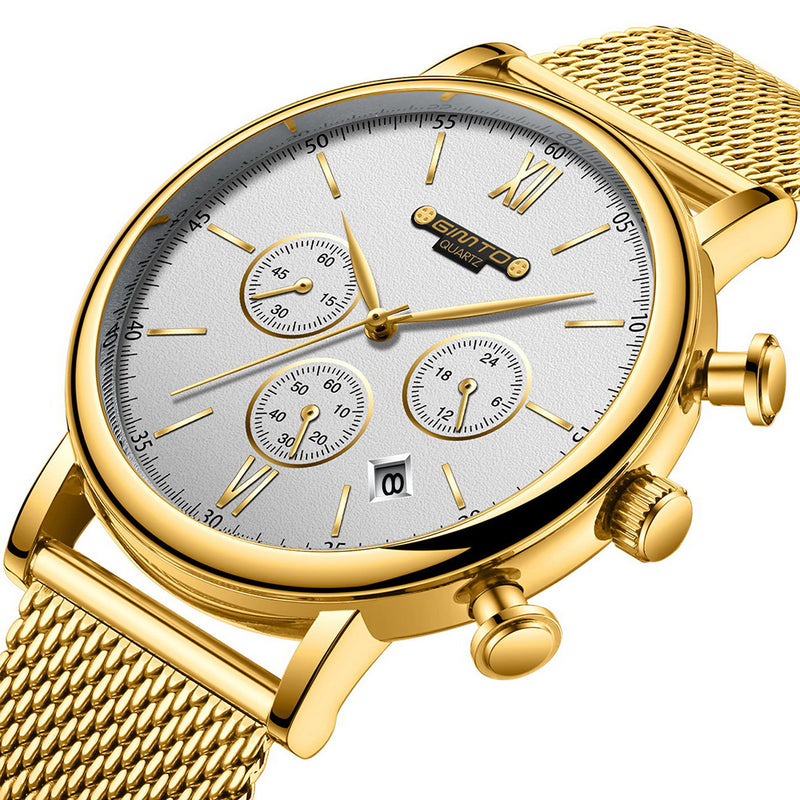 GIMTO GM246 Men Watch Calendar Chronograph Watch Stainless Steel Strap Quartz Watches