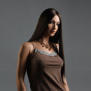NAWOMI Long Straight 100% Kanekalon Synthetic Wig Capless Dark Brown Smooth Middle Bang
