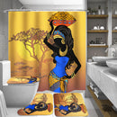 Exotic African Girls Bathroom Shower Curtain Toilet Cover Mat Non Slip Rug