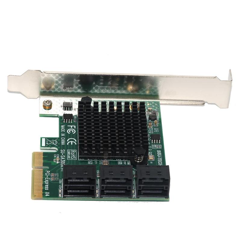 SSU SA3006 PCI-E to 6 Port SATA 3.0 Controller Card Expansion Card Adapter Board with Heat Sink Expansion Adapter Board