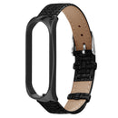 Metal Case Weave Texture Leather Watch Band Watch Strap Replacement for Xiaomi Miband 4