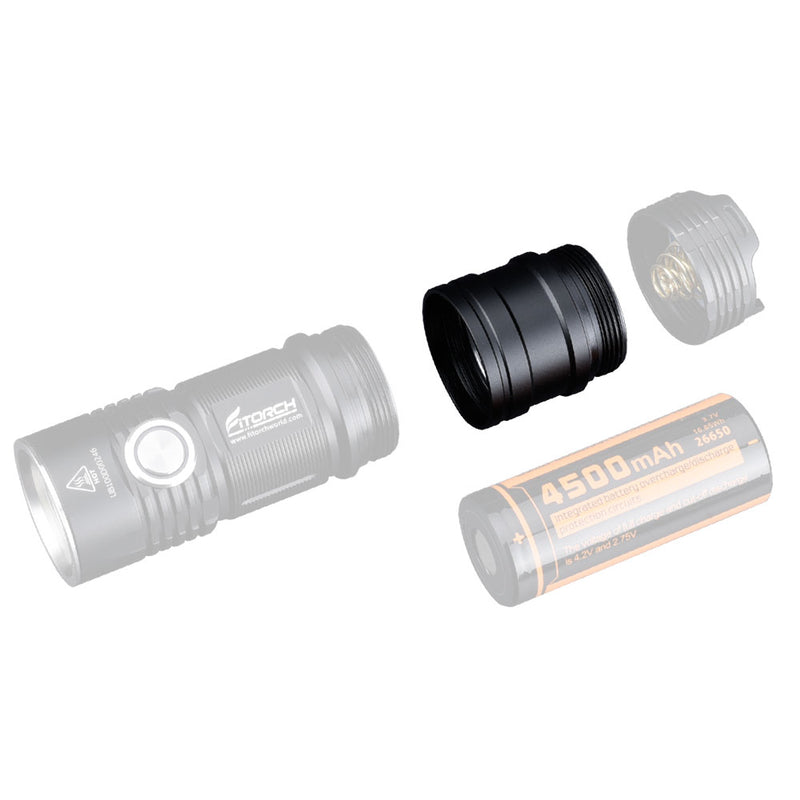 1Pcs Fitorch P25 DIY Flashlight Extended Tube DIY From 26350 To 26650 Battery Tube