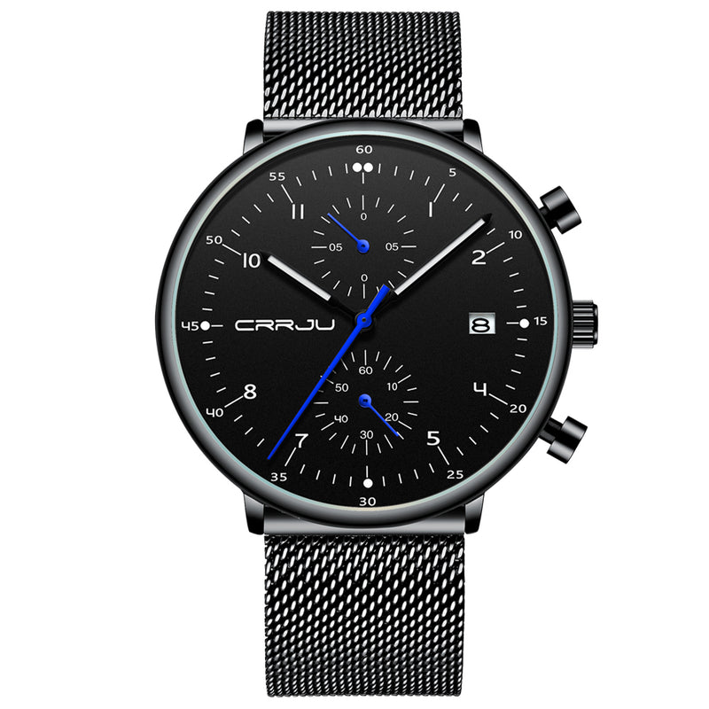 CRRJU 2278 Chronograph Luminous Display  Calendar Fashion Steel Strap Men Quartz Watch