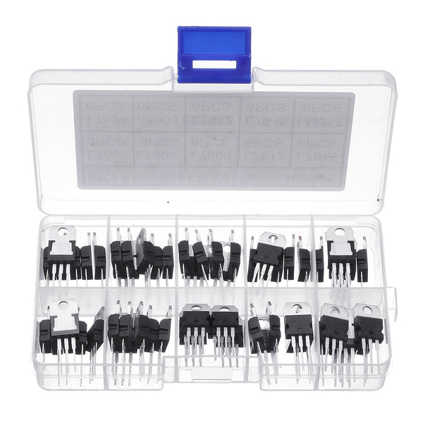 60pcs 10 Values TO-220 Voltage Regulator Transistor Triode Kit L7805 L7806 L7809 L7812 L7815 L7824 L7905 L7912 L7915 LM317 with Box