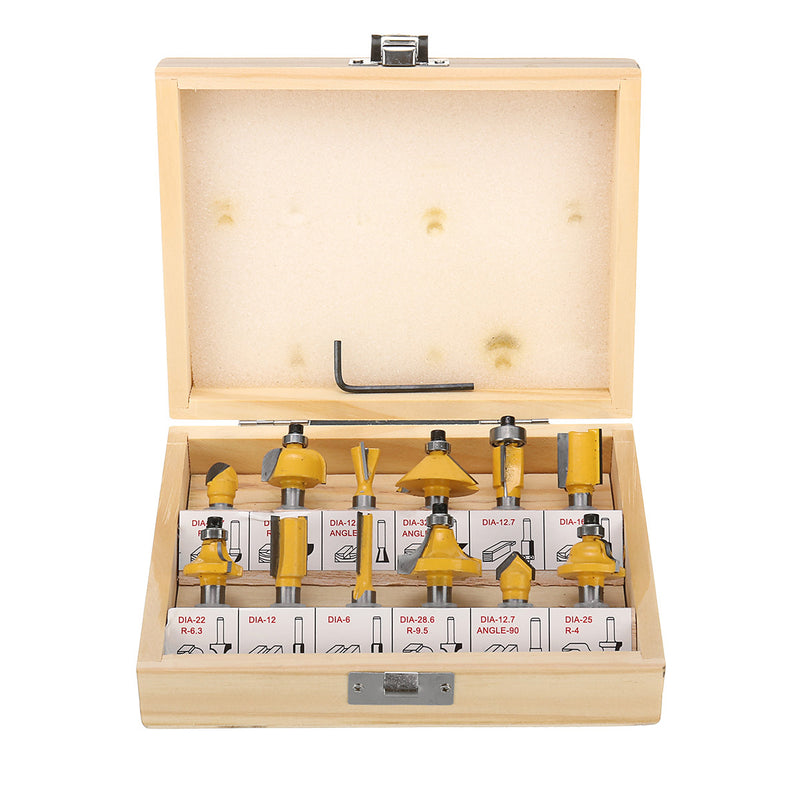12pcs 8mm Shank Router Bit Set Woodworking Cutter Tool With Wooden Case
