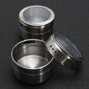12Pcs Stainless Steel Magnetic Spice Tin Kitchen Storage Container Jars Clear Lid