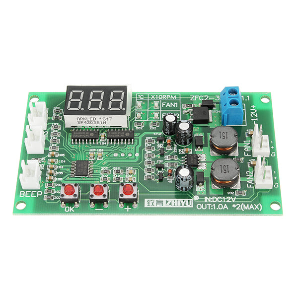 ZHIYU DC 12V 2 Way 3 Wire Fan Smart Temperature Controller With Temperature Speed Digital Display