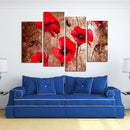 Miico Hand Painted Four Combination Decorative Paintings Red Flowers Wall Art For Home Decoration