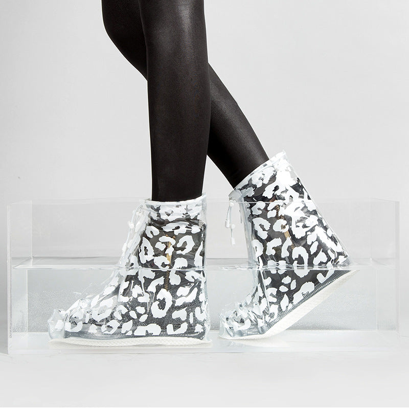 PVC Women Rain Shoes Cover Double Layers Waterproof Rain Reusable Shoes Covers Slip-resistant Rain