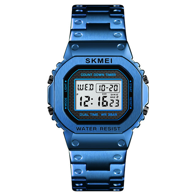 SKMEI 1456 LED Chronograph Countdown Alloy Case Stainless Steel Waterproof Digital Watch Men Watch