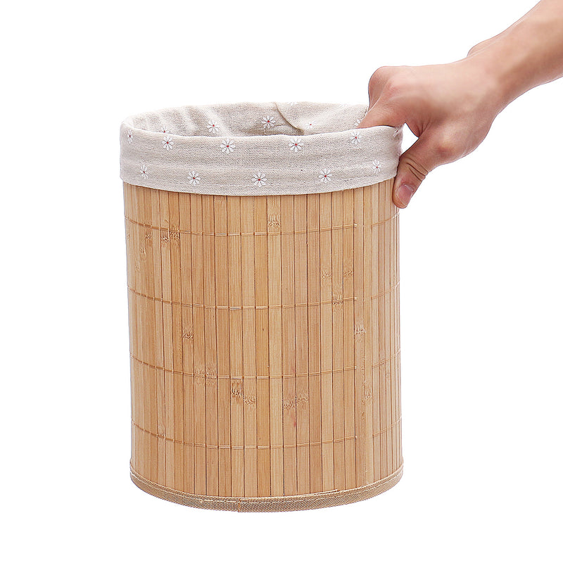 Bamboo Trash Can Foldable Wastebasket Garbage Can Waste Bins for Office Study Bathroom Living Room