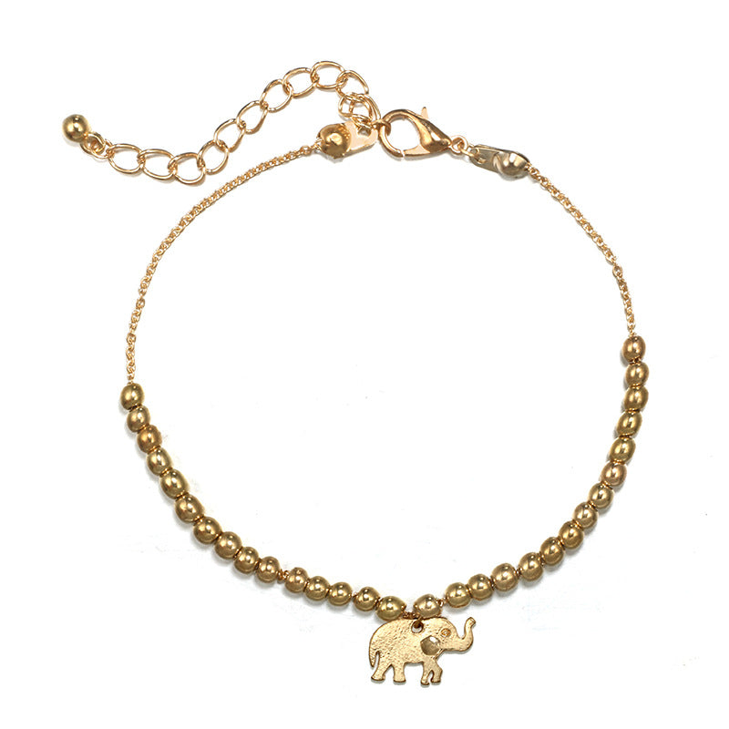 Trendy Elephant Anklet Alloy Beads Diamond Anklet Star Anklet Three-layer Female Anklet