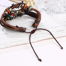 Retro Owl Fish Multi Layer Bracelet Brown Leather Woven Bracelet For Men