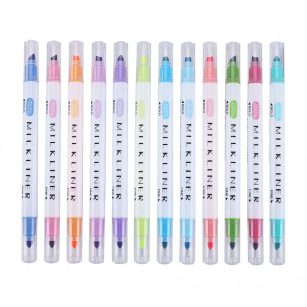 HK 822 Cute 12pcs/set Double Head Fluorescent Pen Mildliner Highlighters Macaron Color Marker Pen School Art Supplies