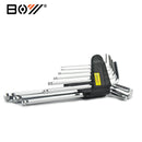 BOY 6205 9Pcs 1 Set Hex Key Wrench 1.5/2/2.5/3/4/5/6/8/10mm Hand Tool Ball Point End Silver Tone