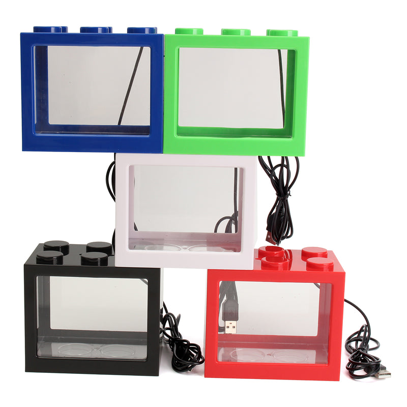 Mini USB LED Light Clear Fish Tank Mini Aquarium Box Bettas Office Desktop Decor