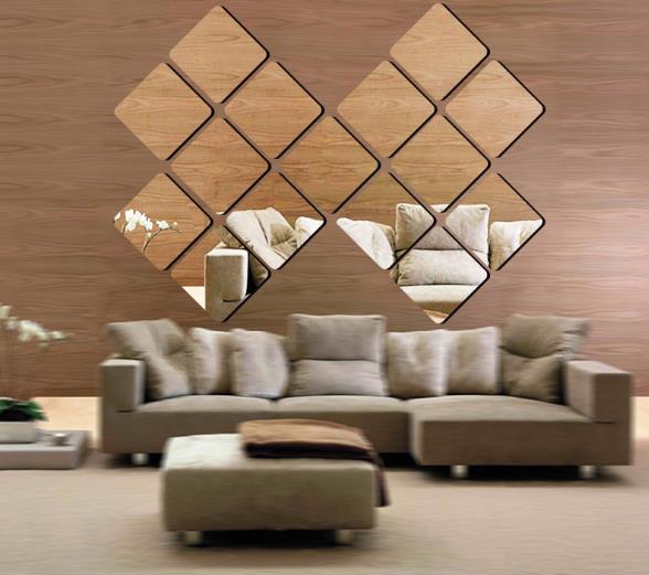 3D Multi-dimension Square Silver DIY Shape Mirror Wall Stickers Home Wall Bedroom Office Decor