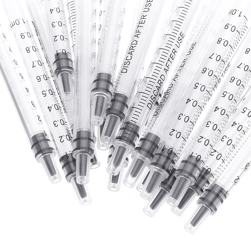 20Pcs/Set 1ml Plastic Dispensing Syringe Injector No Needles 0.01ml Graduation for Refilling and Measuring Liquids Industrial Glue Applicator
