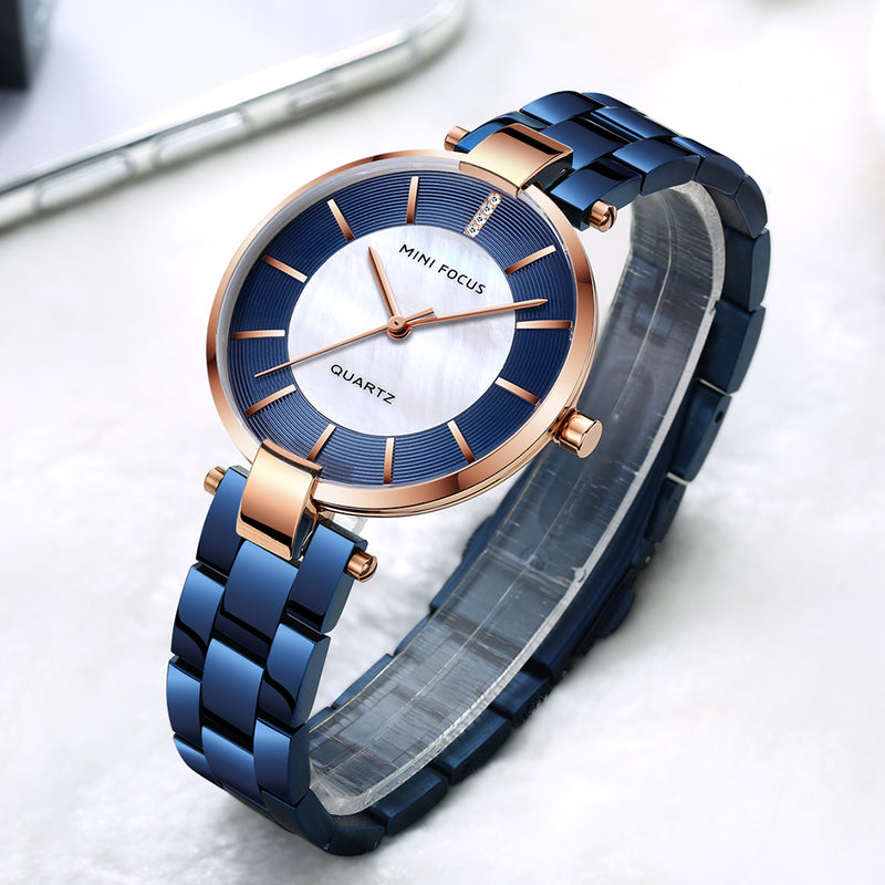 MINI FOCUS MF0224L Elegant Dress Analog Clock Metal Strap Fashion Women Watch Quartz Watch
