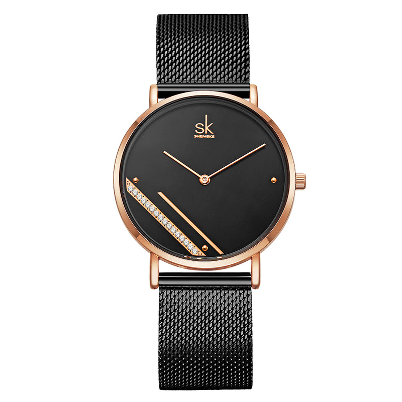 SHENGKE SK Creative Crystal Dial K0106 Women Fashion Simple Ladies Dress Elegant Quartz Watch