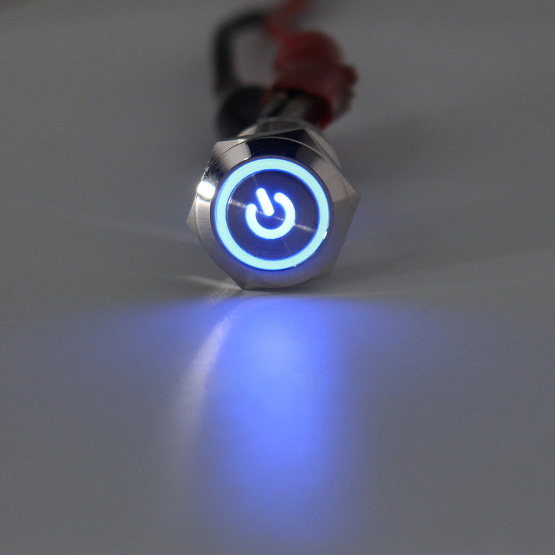 5 Pin 19mm LED Silver Steel Push Button Latching Power Switch Waterproof 12V