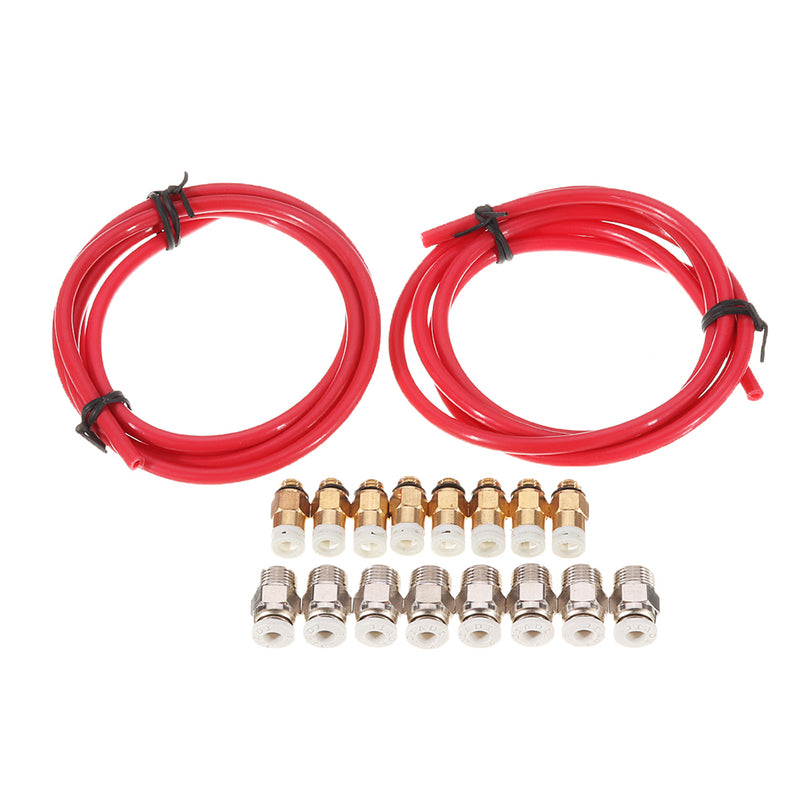 2*4mm 1M Black/Red/Yellow PTFE Tube with 8Pcs PC4-M10 + 8Pcs PC4-M6 Pneumatic Connector Kit for 3D Printer