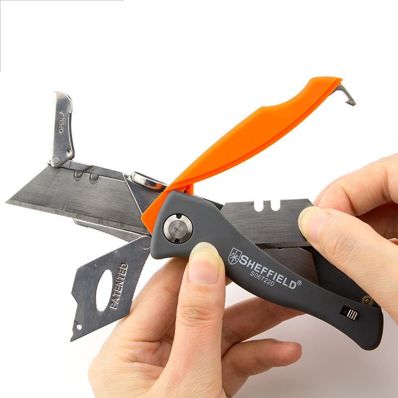 Sheffield Heavy Duty Utility Cutter SK5 Multifunctional Foldable Pocket Cutter DIY Craft Paper Leather Cutter Art Work Cutting tools with 6 Blades