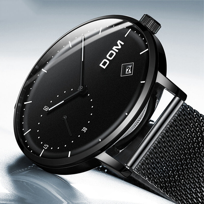 DOM M-302 Waterproof Calendar Men Wrist Watch Stainless Steel Strap Quartz Watches