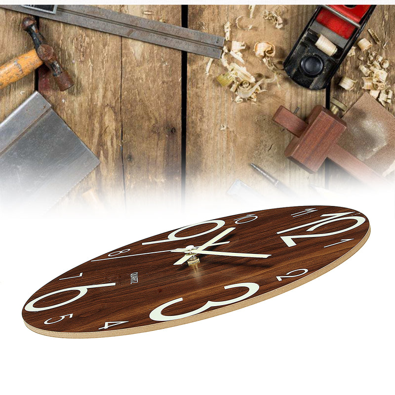 12" Luminous Wall Clock Quartz Wooden Silent Non Ticking Dark Home Room Decor