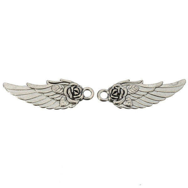 10Pcs Tibetan Silver Rose Angel Wings Pendants Charm DIY