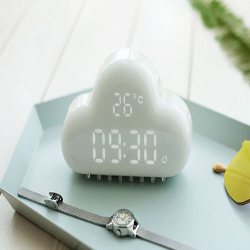 Muid Cloud Alarm Clock Touch Control LED Temperature Display USB Charging Weather Station with Snooze Function