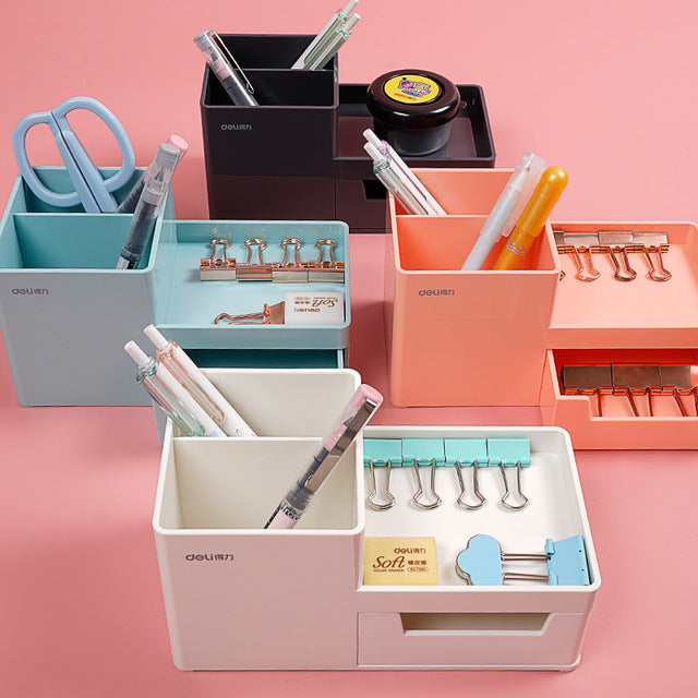 XIAOMI Ecosystem Deli 8907 Storage Box Multi-functional Desktop Pen Holder Student Stationery Organizer with Drawer Desk Accessories Office School Supplies