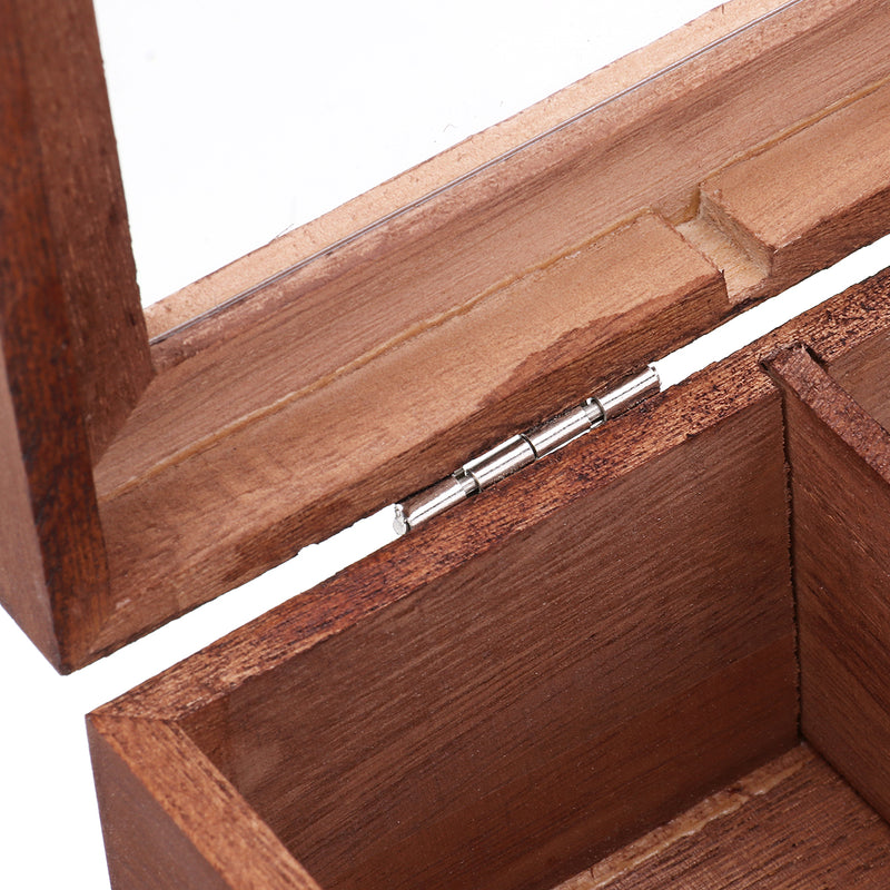 Tea Bag Stores Wooden Tea Box 3 Compartments Hinged Glass Lid Tea Organizer Jewelery Box Storage