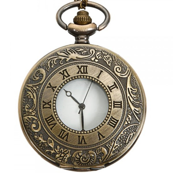 DEFFRUN Vintage Bronze Antique Roman Numbers Quartz Pocket Watch