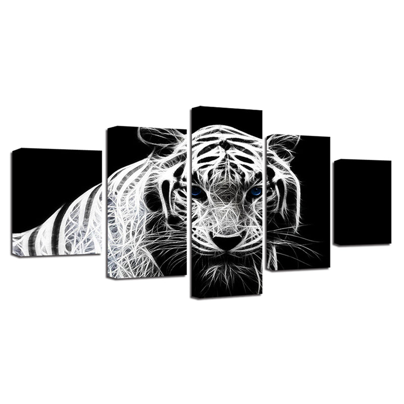 5PCS Modern Home Bedroom Wall HD White Tiger Art Picture Spray Painting Wall Sticker