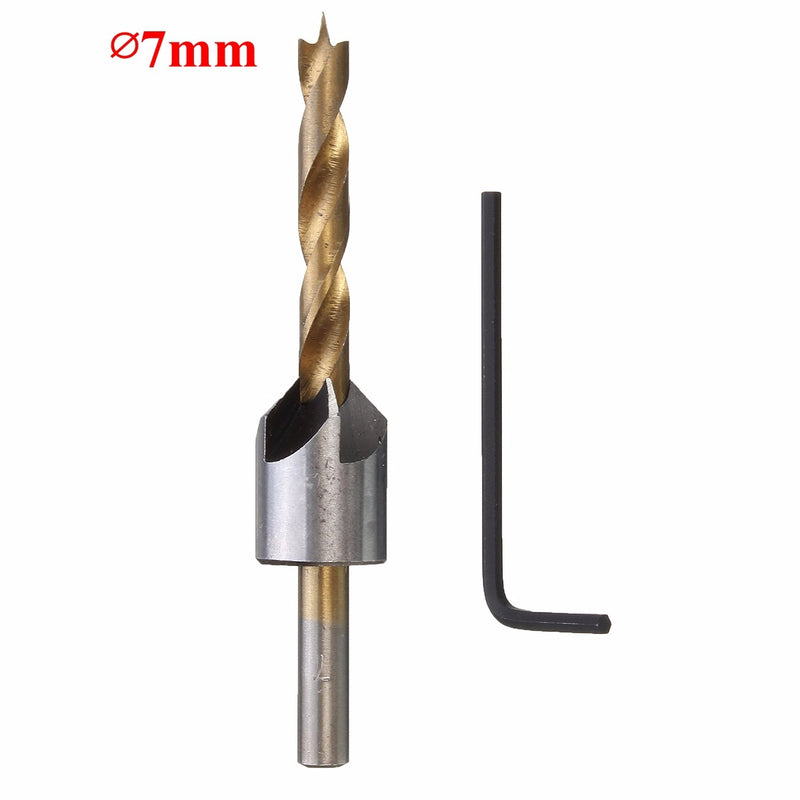 3-10mm HSS 5 Flute Countersink Drill Bit Set Carpentry Reamer Wood Working Chamfer Drill Bit