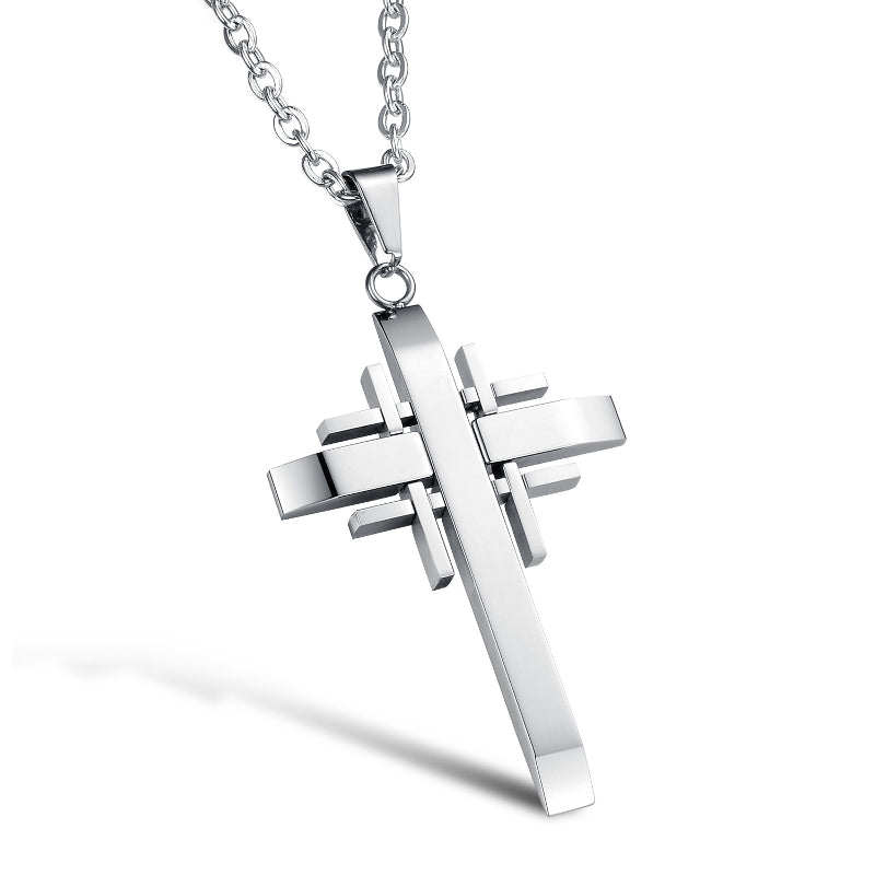 Trendy Silver Gold Men Cross Necklace Stainless Steel Charm Necklaces
