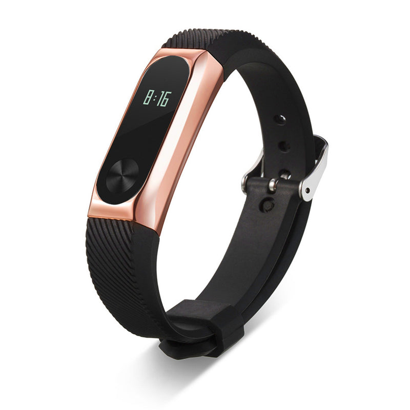 Replacement 14mm Rubber Strap Metal Case  Bracelet Wristband for Xiaomi Miband 2