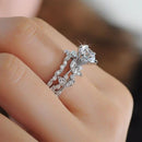 2PCS Trendy Women Zircon Ring Set 925 Silver Leaf Sweet Valentine's Day Gift for Her