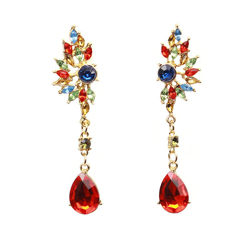 Bohemian Women Green Red Rhinestone Earring Wings Charm Drop Pendant Piercing Earrings Jewelry
