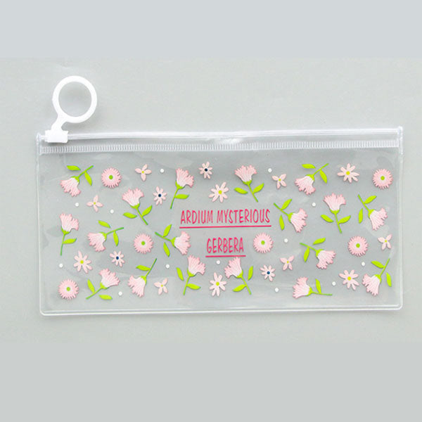 Cartoon Floral Pencil Case Creative Stationery Student Lovely Transparent Jun Pull Side Bag