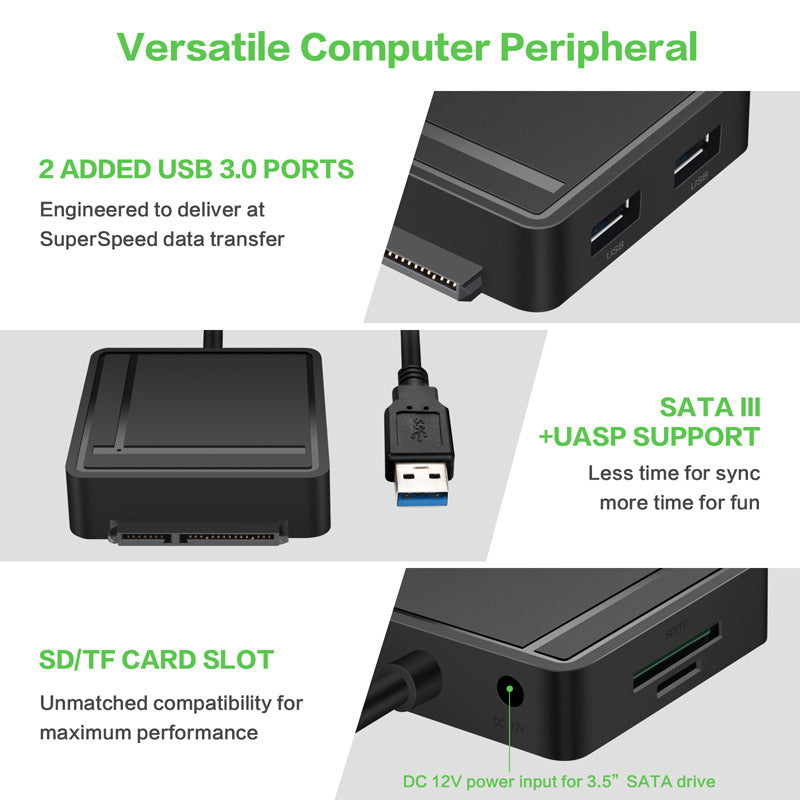 USB3.0 to SATA HUB Multifunction Converter Cable TF SD Card Reader HDD SSD Hard Drive Converter Cable Adapter