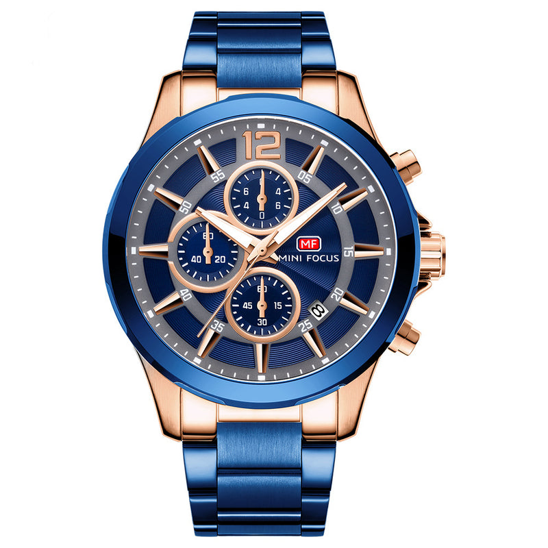 MINI FOCUS 0237G Fashion Business Men Watch Multi-function Waterproof Stainless Steel Strap Quartz Watch