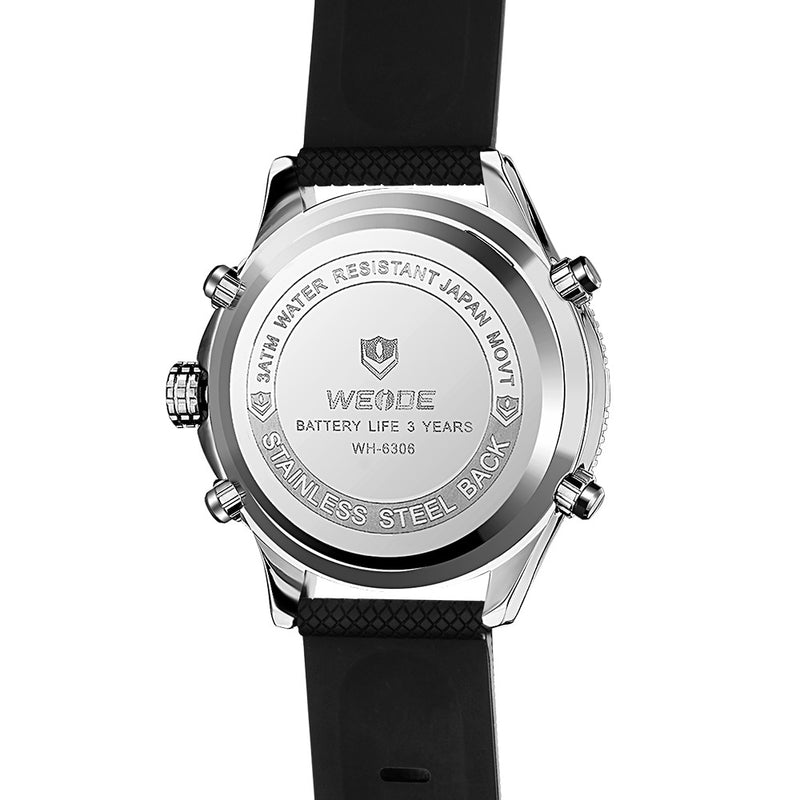 WEIDE 6306 Dual Display Digital Watch Cosy Silicone Strap Alarm Calendar Luminous Sport Watch
