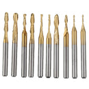 10pcs3.175mm Shank Titanium Coated Ball Nose End Milling Cutter Set 1mm-3.175mm CNC Milling Cutter