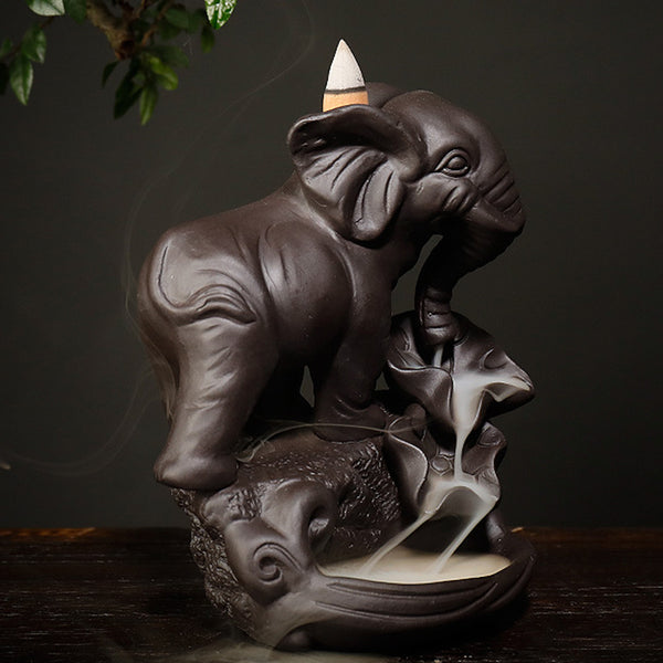Ceramic Incense Burner Backflow Cone Waterfall Smoke Censer Holder Elephant Gift Decorations