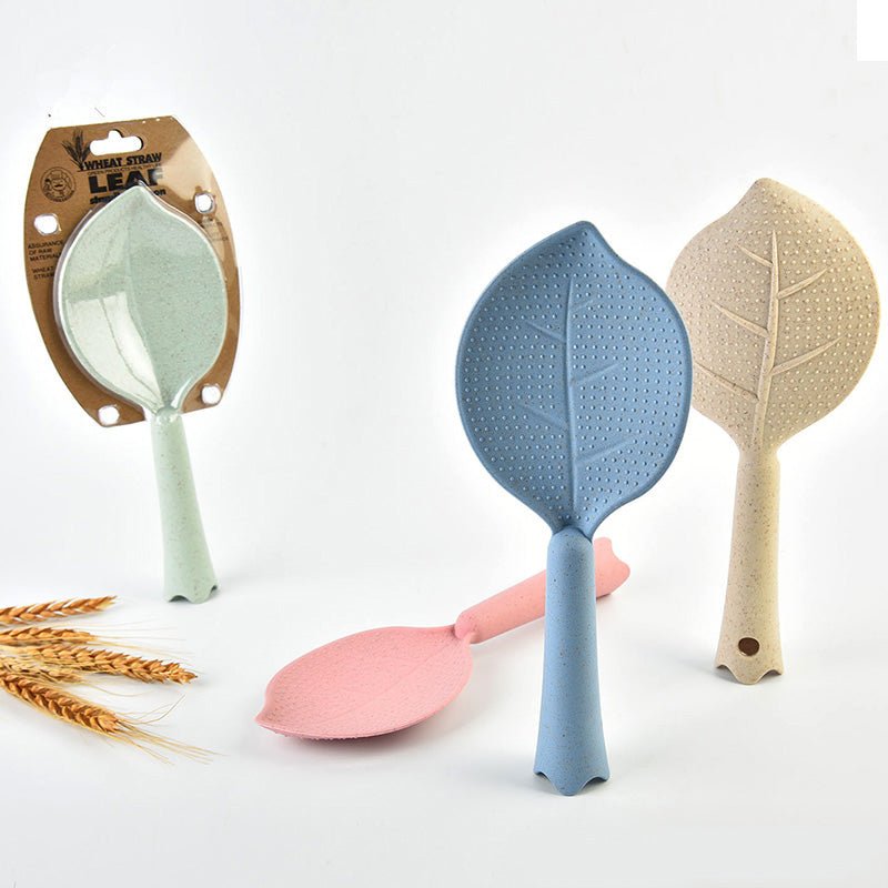 Eco Non-stick Wheat Straw Leaf Shape Standing Rice Spoon Dinnerware Accessories Kitchen Tools