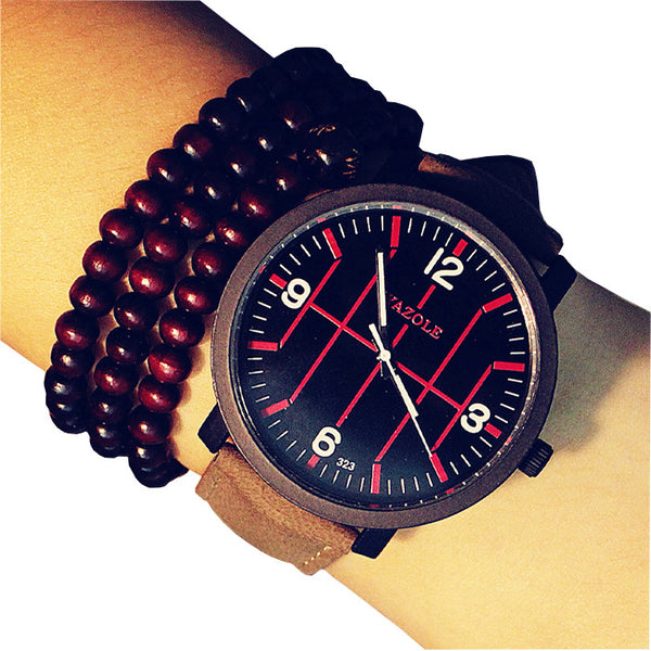 YAZOLE 323 Fashion Men Quartz Watch Casual Luminous Leather Strap Sport Watch